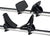 Two Rhino Rack Nautic Kayak Carriers are mounted on crossbars in different positions. Their padded cradles secure and support your kayak on a vehicle roof rack.