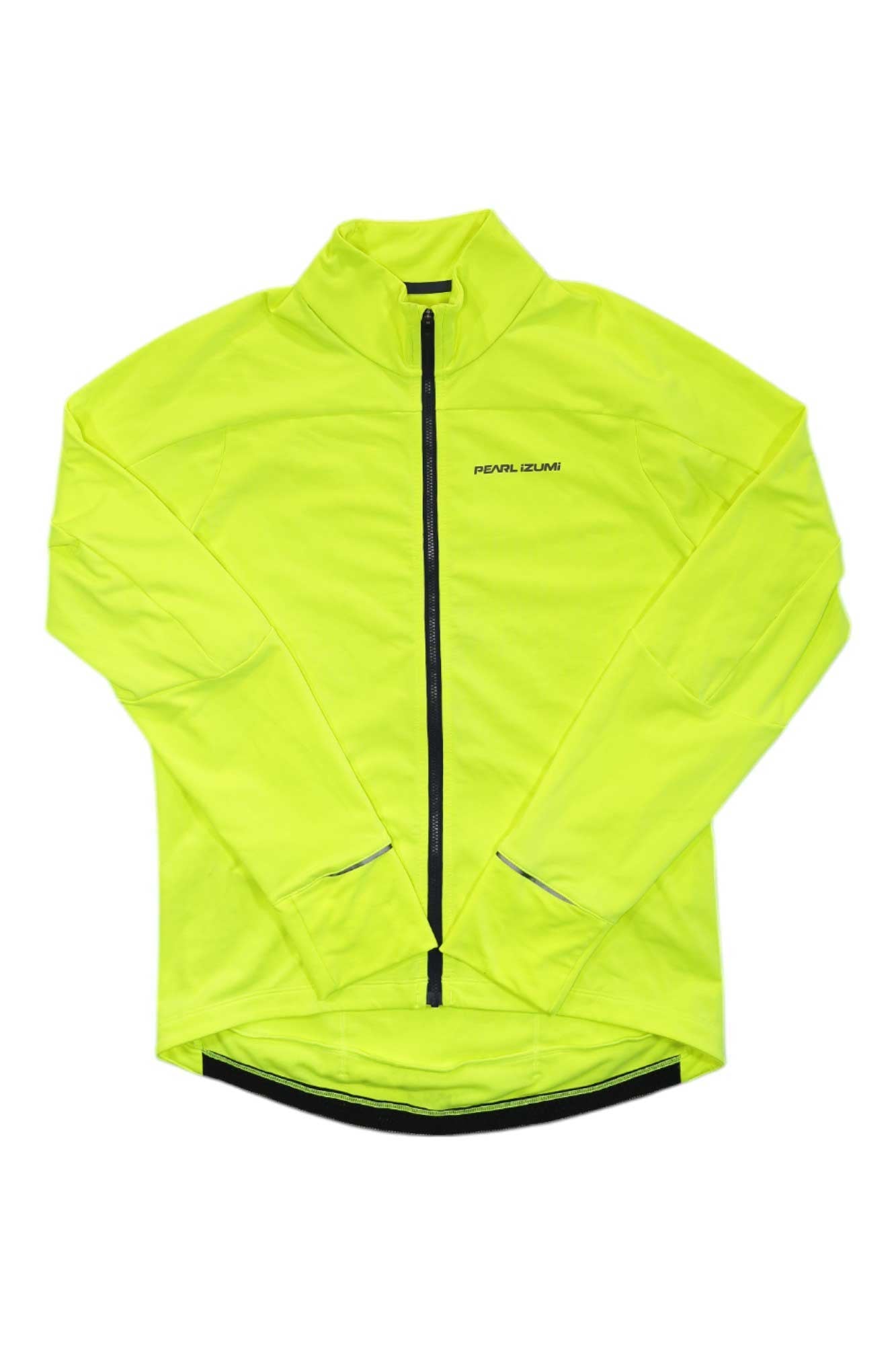 Men's neon yellow thermal cycling jersey with full front zip and stand collar