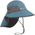 Adventure hat in blue with gray mesh panel and neck strap