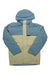 The Burton Men's Covert 2.0 Jacket features a two-tone design with light blue on the top and sleeves, beige on the lower half, a hood, full front zipper, chest flap pocket, and a small BURTON logo on the chest.