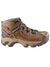 Waterproof mid hiking boot in tan/brown with KEEN logo, lace-up eyelets, and thick tread.