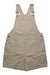 Women’s cotton shorterall in light tan, front pocket, adjustable straps, and metal snap buttons