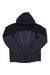 The Salomon Men's Brilliant Jacket in dark gray and black features PrimaLoft Eco insulation, a waterproof hood, two diagonal zippered chest pockets, and a full front zipper. Shown laid flat on a white background.