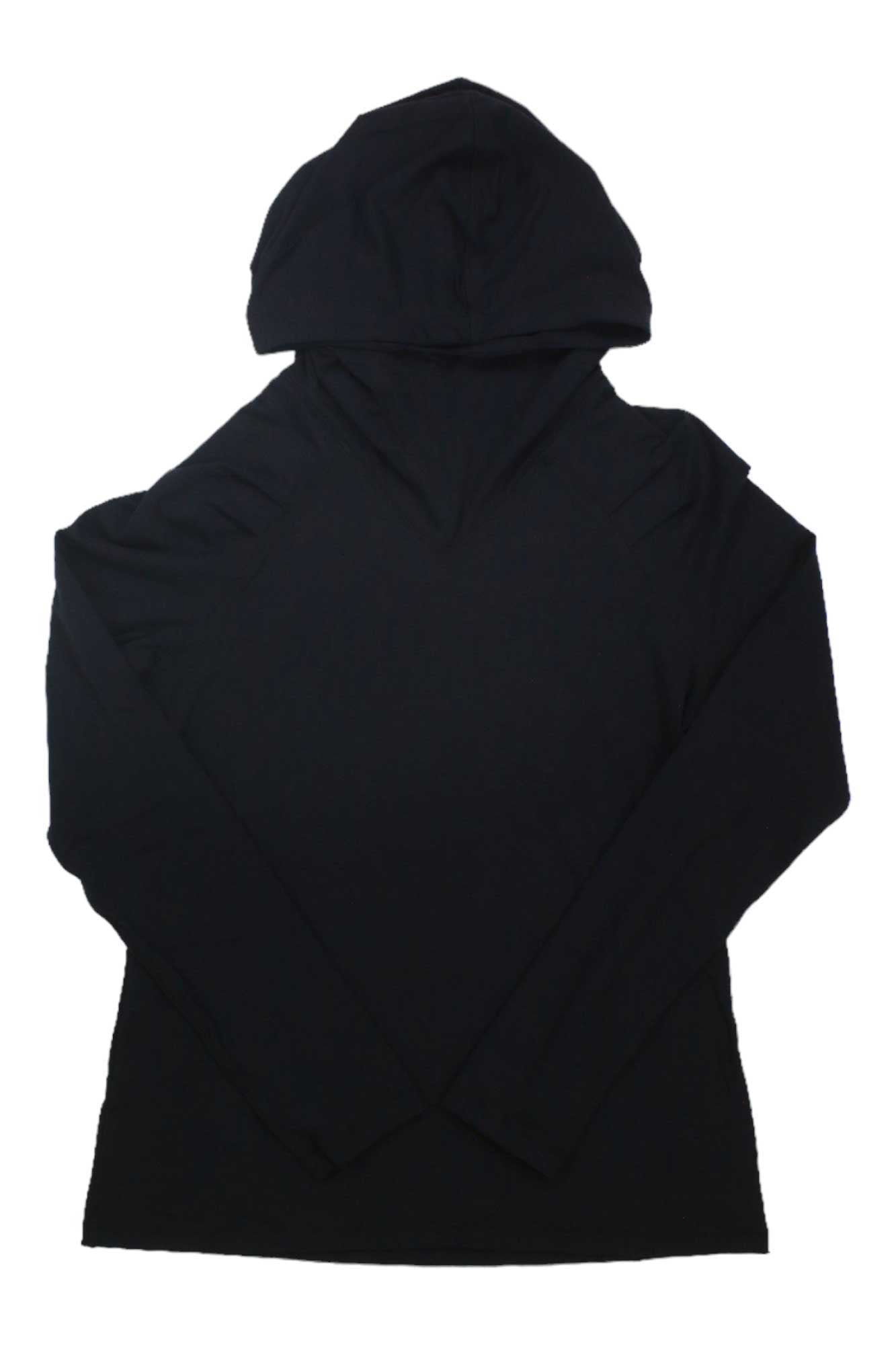 The Indyeva Womens Futa Hoody is displayed flat on a white background, hood up and sleeves outstretched, showcasing its sleek design crafted from soft polyester lyocell fabric.