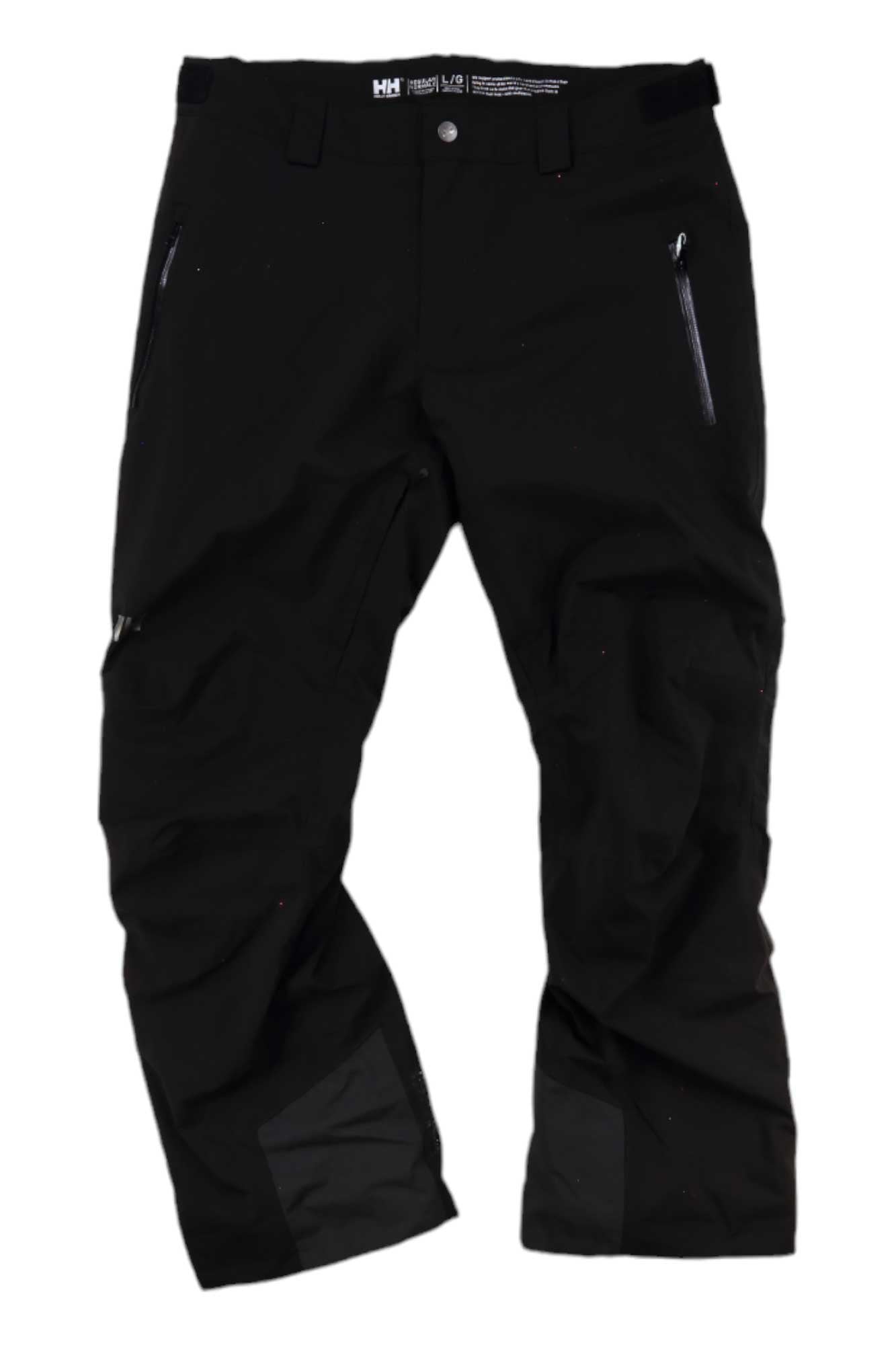 Helly Hansen Mens Legendary Insulated Pant in black, featuring zippered pockets and reinforced knee and ankle areas, shown on a white background.