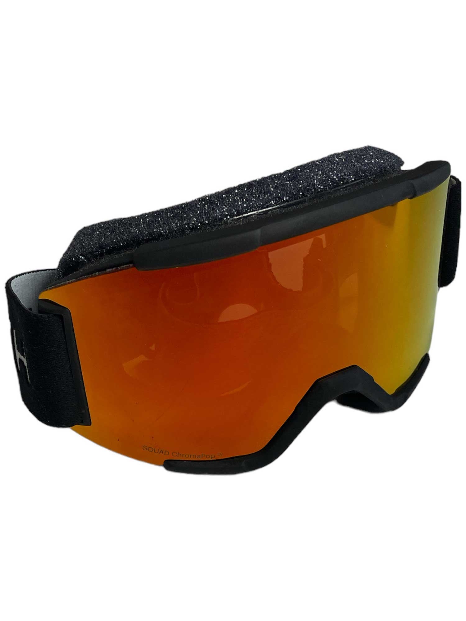 A Smith Squad Snow Goggle featuring an orange-tinted reflective ChromaPop lens and adjustable black strap, displayed against a plain white background.