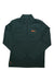 The Jack Wolfskin Men's Sky Thermal Half Zip Top is a dark green, long-sleeve pullover with a high collar, made from fast-drying polyester and featuring small orange logos for breathable style.
