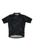 Men's black cycling jersey with check pattern, short sleeves, zip front