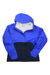 The Outdoor Research Womens Apollo Jacket is shown in blue and black with a front zipper, light gray lining, and OR logo on the left chest, lying flat on a white background.