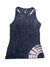 The Breath Yoga Tank is a dark gray cotton tank top with a subtle white tie-dye pattern on the lower right corner, perfect for summer activities. Shown on a white background.