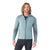 A person with long curly hair wears the Smartwool Men's Intraknit Active Full Zip Jacket in light blue with dark blue sleeves and black leggings, standing and smiling against a plain white background.