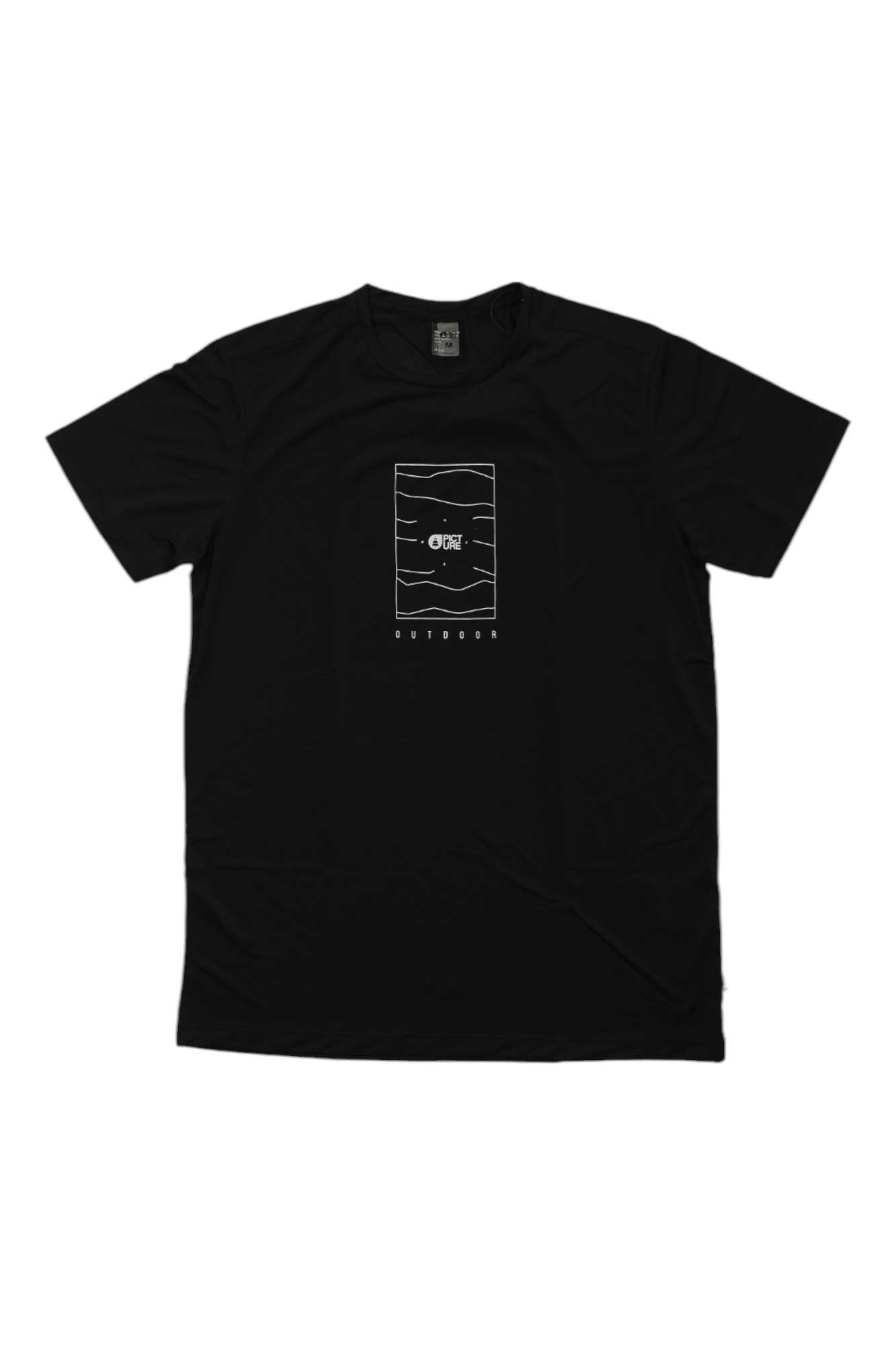 Men's tech T-shirt in black, crew neck, short sleeves, front graphic print