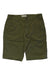 The Flylow Mens Hot Tub 11.5 Inch Short in olive green features belt loops, a front button, side pockets, and a small black tag on the right pocket. Its quick dry fabric makes it perfect for hiking and outdoor adventures, shown on a plain white background.