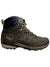 Men's hiking boot, dark brown with neon green accents and protective toe panel