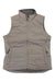 The Carhartt Women's Rain Defender Relaxed Fit Lightweight Insulated Vest in light beige features a sleeveless design, lightweight insulation, front zipper, two zippered side pockets, high collar, and a square Carhartt logo patch on the front.