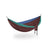 DoubleNest hammock with burgundy fabric, teal and blue panels, and gray edge trim