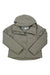 The Marmot Womens Chelsea Short Coat is a light gray, waterproof coat for women featuring long sleeves, button and zipper closure, and a visible clothing label inside the collar.