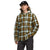 Men's hooded plaid shirt jacket in green, yellow, and blue with button front and chest pockets