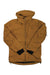 Men's hooded full-zip jacket, tan-brown with black lower hem and Rab logo.