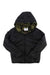 Kids reversible jacket, black with green fleece-lined hood and full zip