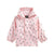 The North Face Infant Antora Rain Jacket in light pink features small cactus prints, elastic cuffs, and eco-friendly materials. Displayed against a white background.