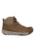 The Oboz Mens Shedhorn Mid Insulated B-DRY Shoe is a brown mid-top hiking boot featuring a rubber sole, lace-up front, and reinforced toe, made from responsibly raised leather, pictured in side profile on a white background.