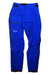 The Salewa Mens Ortles PTX 3L Pant features bright blue, breathable fabric, black adjustable waist tabs, a button closure, a right thigh zipper pocket, black side zippers on both legs, and a small white logo on the right leg.
