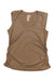 Women’s sleeveless V-neck top in taupe, draped front with side ruching