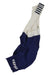 The Rapha Mens Pro Team Bib Shorts II - Regular in blue and white feature a striped strap, race-grade chamois for comfort, and RAPHA printed in white on the left leg cuff.