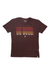 The Cotopaxi Do Good Graphic T-shirt in maroon displays "DO GOOD." four times in a red, orange, and gold gradient—an ideal graphic tee for your outdoor adventures.