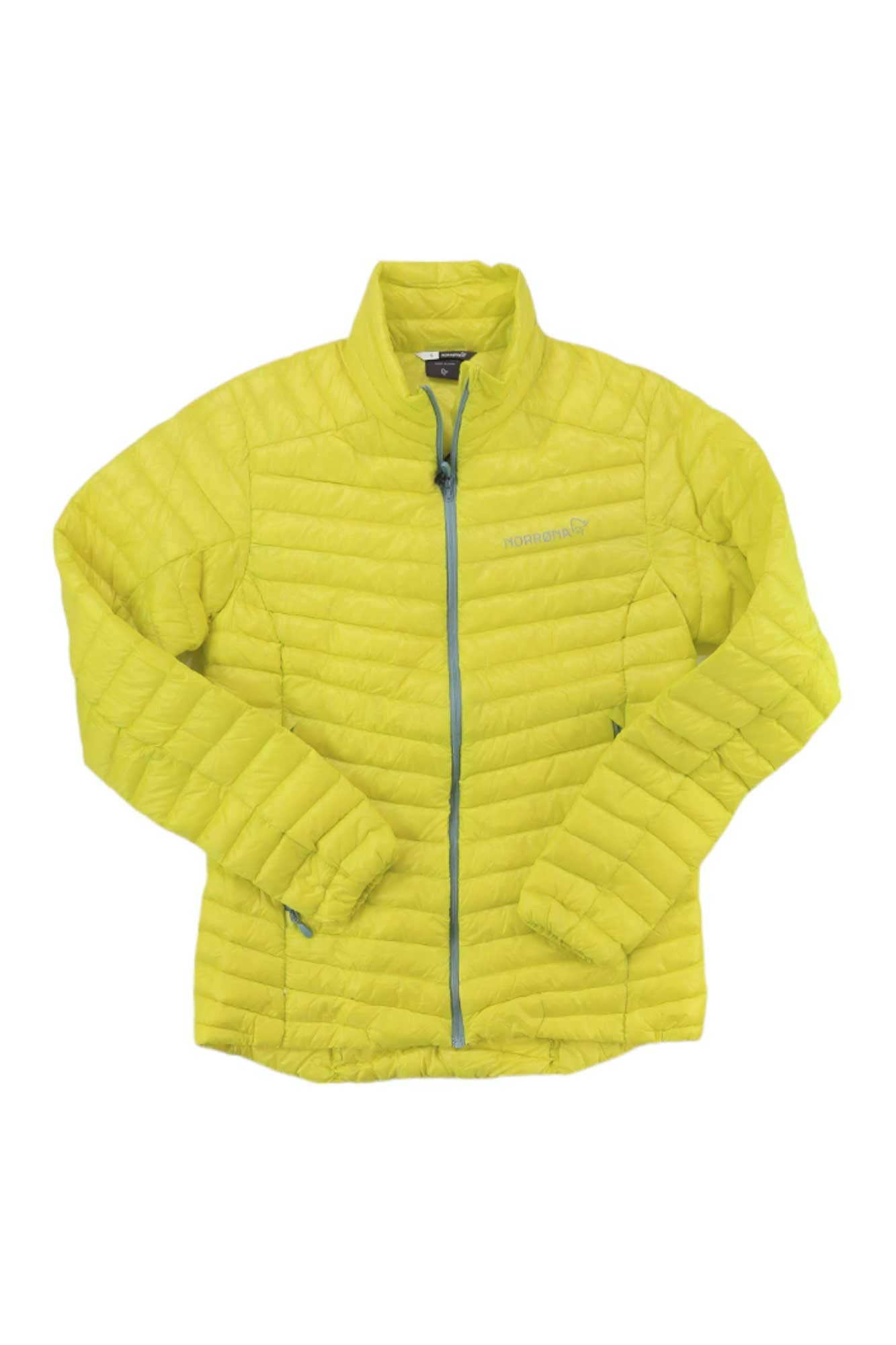 Women's quilted puffer jacket with high collar, bright yellow