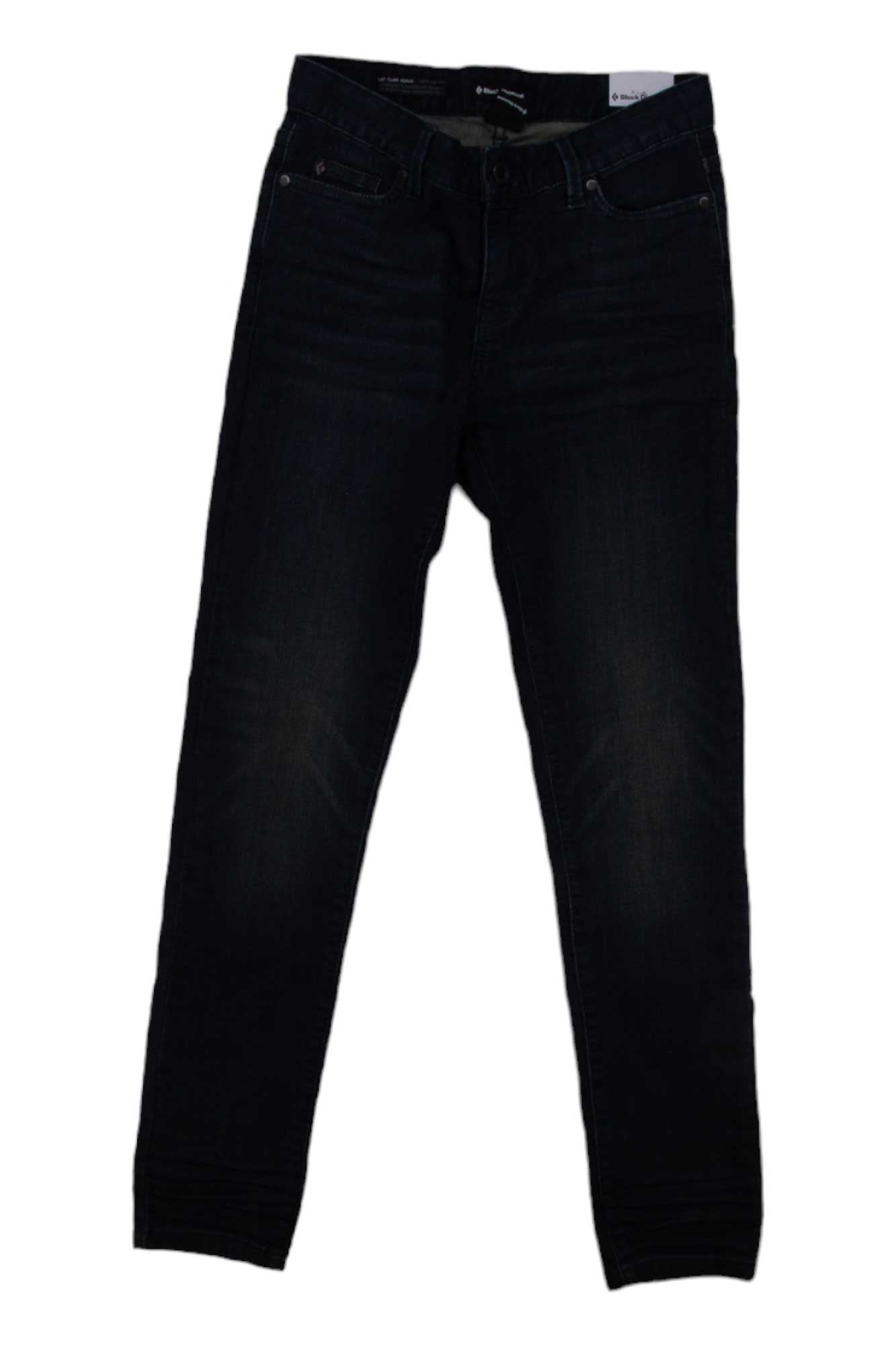 Women’s forged denim pants in deep black wash with front zip and five-pocket design