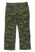 A pair of Eddie Bauer First Ascent Men's Guide Pro Pant in green camouflage with multiple pockets, laid flat on a white background.