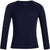 The Icebreaker Kids 200 Oasis LS Crewe, a fitted long-sleeve wool crew neck shirt in dark navy blue, is shown against a white background. Ideal for kids’ hiking, it features no visible patterns or logos.