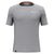 Men's athletic T-shirt in light gray, short sleeves, small white chest logo, orange collar tag