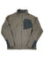 The Men's Chimborazo Full-Zip Jacket in khaki features a black chest pocket, black elbow patches, and side zippered pockets, shown laid flat on a white background.
