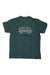 The Black Diamond Mens Vantastic Tee is a green organic cotton short-sleeve t-shirt featuring a white line art graphic of an off-road vehicle on the chest, shown laid flat on a white background.