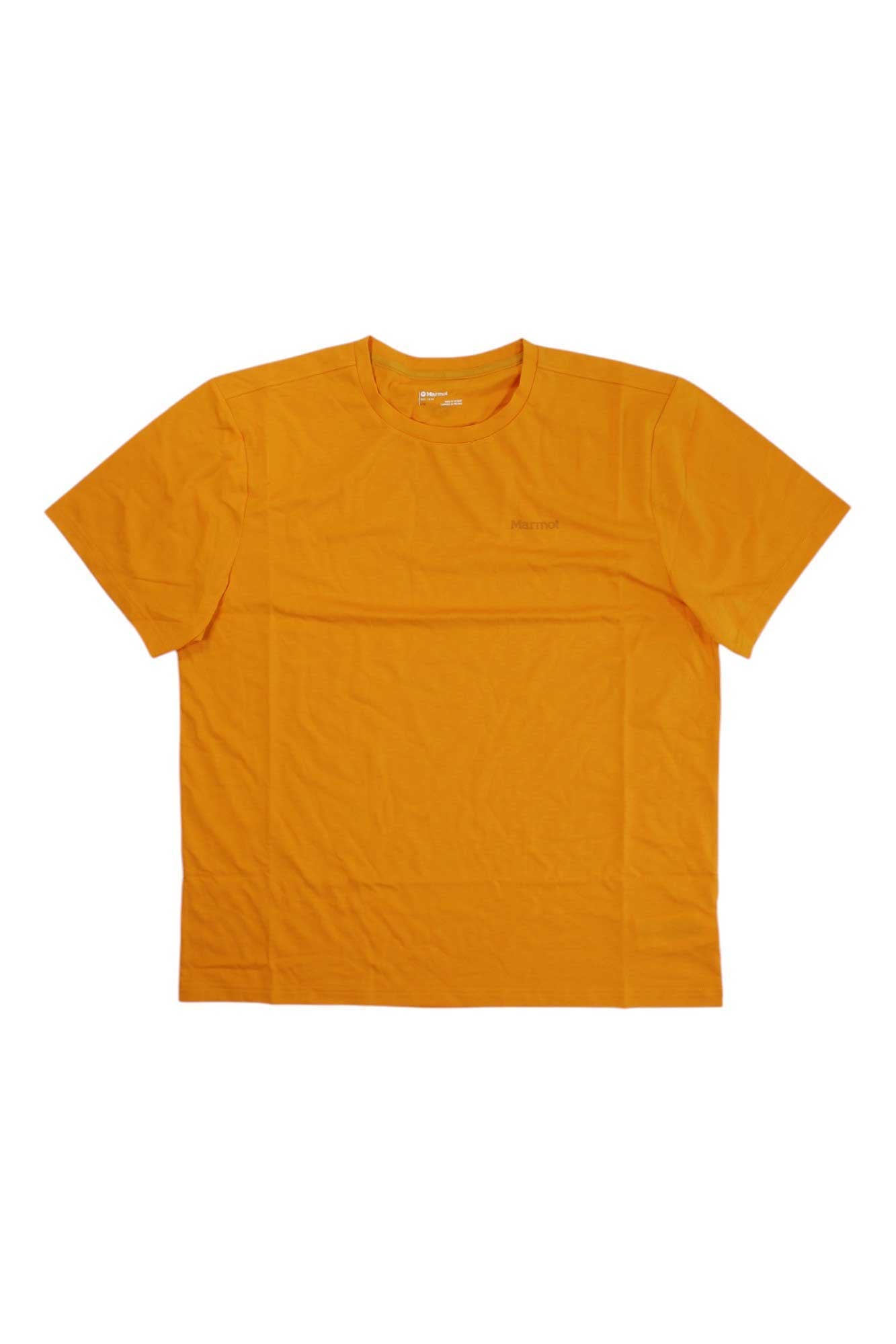 Orange Marmot men's crossover crew-neck short-sleeve top.