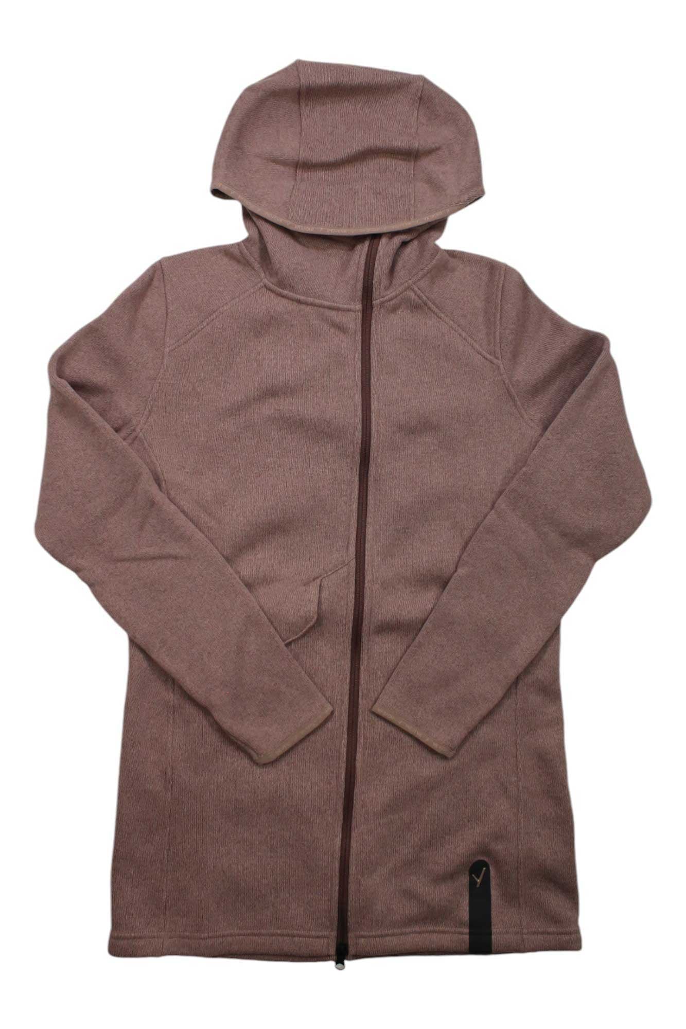A brown Indyeva Womens Naoko Hoody with a full front zipper and two side pockets, ideal for outdoor adventures, is laid flat on a white background.