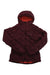 The Marmot Women's WarmCube Active Novus Hoody in maroon, with synthetic insulation, front zipper, orange lining, and side pockets, is laid flat on a white background.