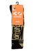 The ThirtyTwo Signature Merino Sock is a black and tan snowboarding sock with bold text, antimicrobial spandex, and comes in size S/M. It’s packaged with an orange label reading "32 Rider Driven Snowboarding" and the brand name ThirtyTwo.