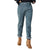 A person wears Carve Designs Women's Carson Cord Hi Rise Pant with rolled cuffs, a black sweater, and tan suede heeled ankle boots, standing against a white background.