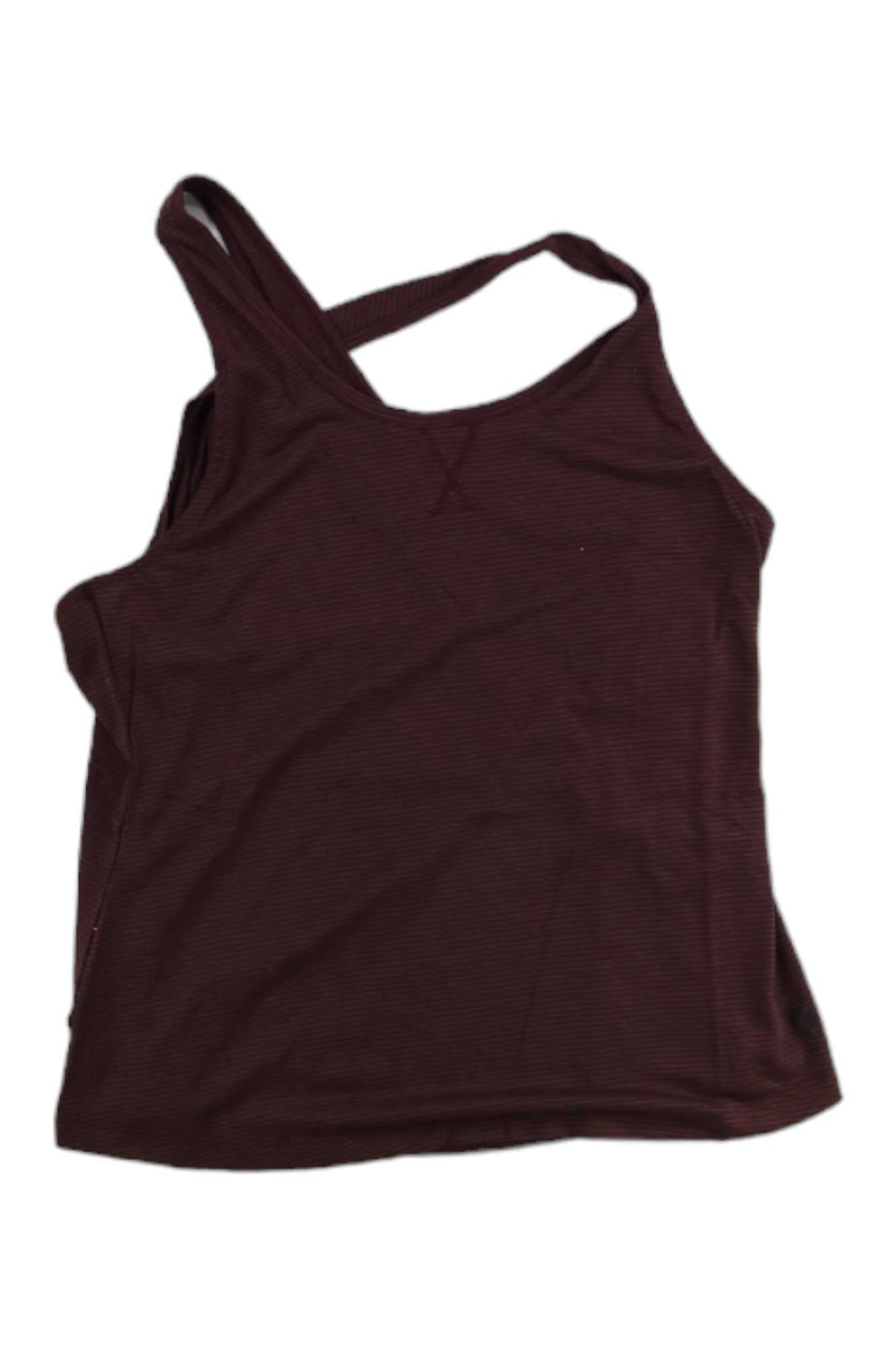The Black Diamond Womens Splitter Tank is a dark maroon climbing tank for women with a single strap and moisture-wicking fabric, shown laid flat on a white background.
