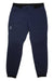The Haglofs Mens L.I.M Fuse Pant features navy blue quick-drying fabric, a left thigh zipper pocket, elastic ankle cuffs, and a button waist closure—ideal hiking pants for versatility and comfort.