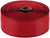 The Lizard Skins DSP Bar Tape V2 - 1.8 MM is a textured, shock-absorbing red bar tape with the brand name embossed and a black bar end plug—ideal for comfortable cycling.