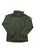 Women’s army green rain jacket with full-length zipper and stand collar