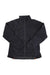 A black Mammut Womens Rime IN Hybrid Flex Jacket, featuring long sleeves, a zip-up front, and a high collar, is displayed flat on a white background. This lightweight insulated jacket provides breathable warmth and showcases subtle Mammut branding on the chest and an arm patch, while orange drawstring details at the hem add a stylish accent.