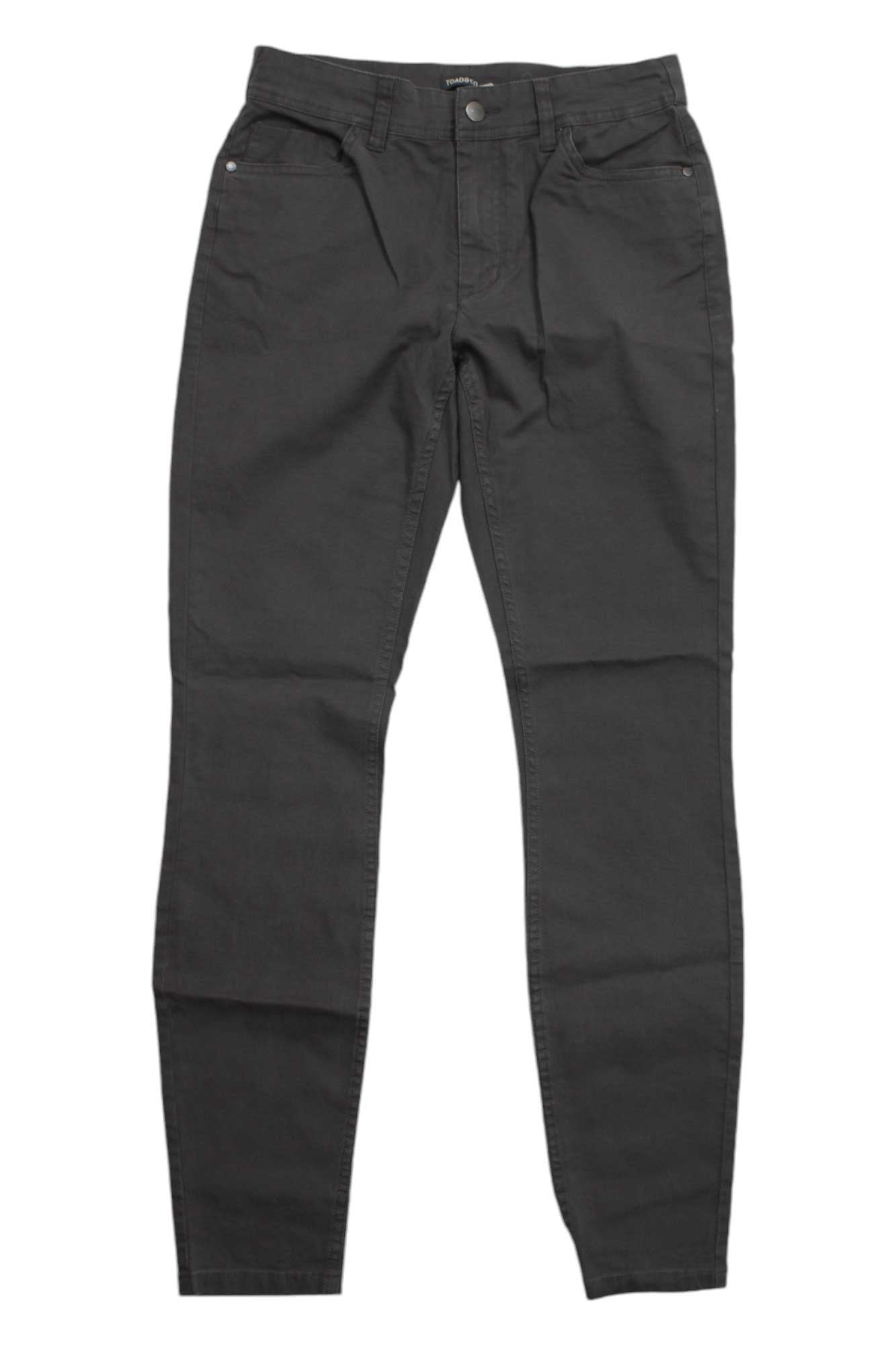 Toad & Co Women's Earthworks 5 Pocket Skinny Pant in dark gray, made from eco-friendly organic cotton, offers comfort and style.