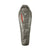 The Nemo Soul 15/25 Sleeping Bag, in gray with a hood and red zipper, is displayed on a white background. This ultralight mummy bag features shiny recycled synthetic insulation and has its logo on the chest area.