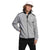 A person wearing The North Face Men's Alpine Polartec 200 Full Zip Jacket in light gray with black trim, paired with black pants and a white cap, stands against a plain white background.